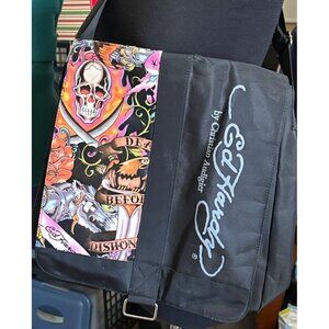 VINTAGE Ed Hardy Designs by Christian Audigier Black Bi-fold Messenger Bag